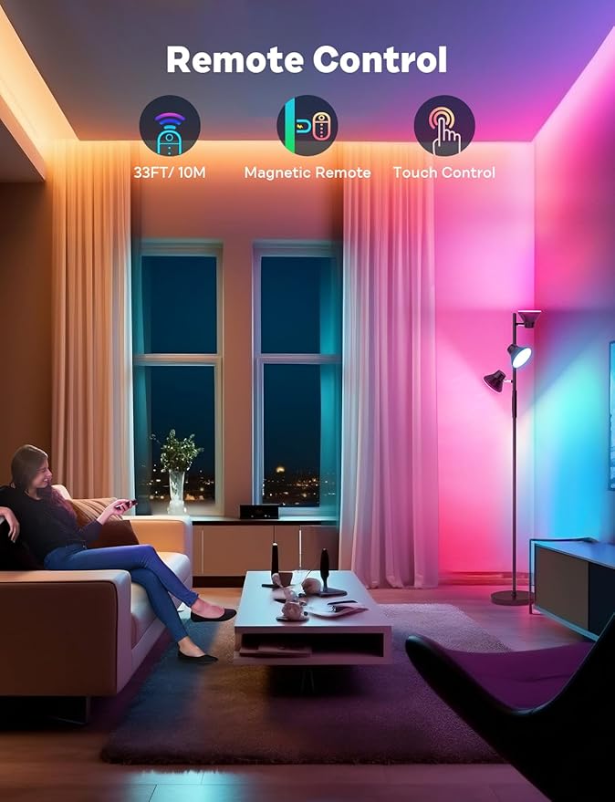 RGBCW Floor Lamp, 36W Bright Color Changing Lamp, Modern Stepless Dimmable LED RGB Floor Lamp with Remote & Touch Control, Standing Lamp for Living Room, Game Room, Bedroom-Ruum Studio Home