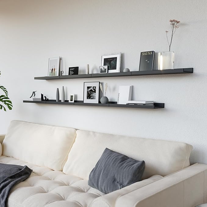 RICHER HOUSE Floating Wall Mounted Shelves, 8pc Set with Lip - Black Nursery Book Shelves for Bedroom, Bathroom, Kitchen Decor Storage-Ruum Studio Home