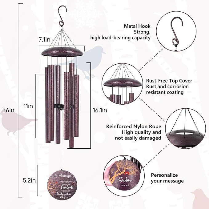 ASTARIN Outside Wind Chimes for Loss of Loved one, Personalized Sympathy Gift for Loss Mother/Father, Windchimes Outdoors Condolences Gift for Women/Men, Garden Decoration, 32 inch-Ruum Studio Home