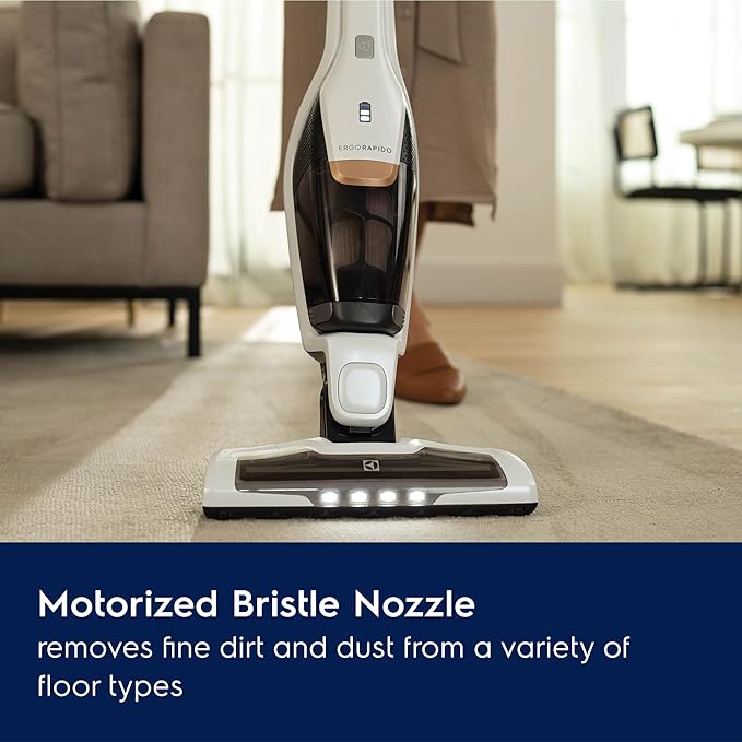 Electrolux Ergorapido Cordless 2-in-1 Vacuum Cleaner with High Suction Power and 180-Degree EasySteer Mobility, 48-Minute Run Time, 2 Power Modes, Satin White-Ruum Studio Home