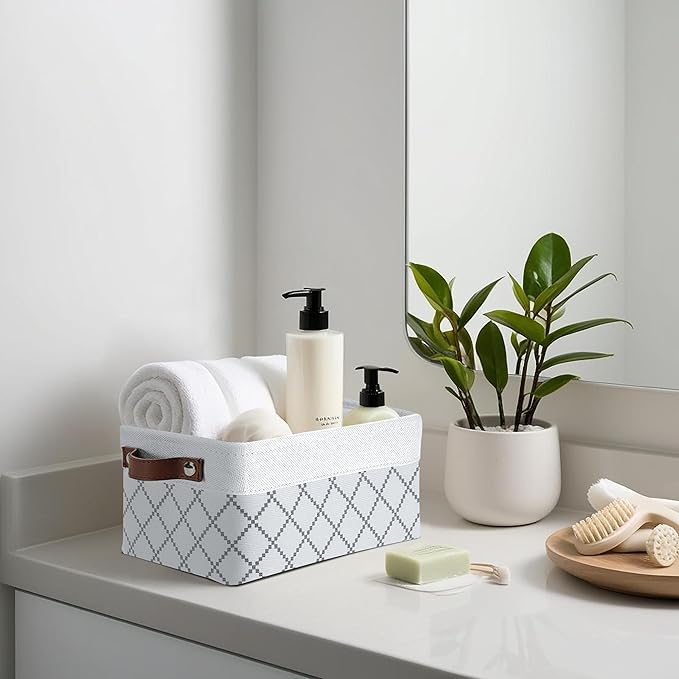 DECOMOMO Small Storage Basket, Closet Storage Bins, Baskets for Organizing Shelves (White Check, Small - 6 Pack)-Ruum Studio Home