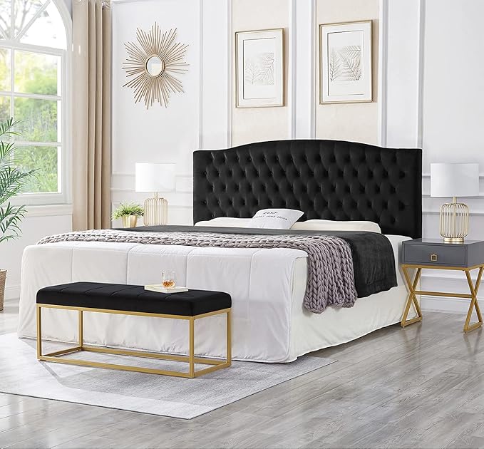 24KF Upholstered Tufted Button Velvet Headboard,Comfortable Fashional Headboard King/CA King Size,Black-Ruum Studio Home