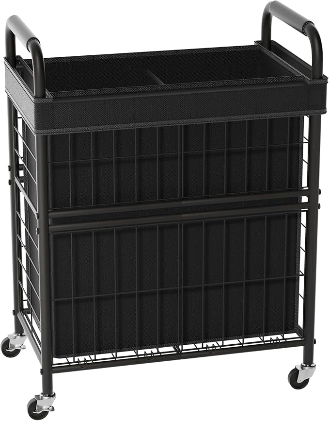 Laundry Hamper 2 Section, 110L Rolling Laundry Sorter Basket with Wheels, 2 Compartment Clothes Organizer Cart, Pull-Out Removable Bags for Laundry Room, Bathroom, Bedroom, Black-Ruum Studio Home