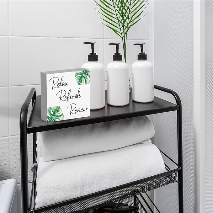 Boho Bathroom Decor, Funny Bathroom Decor, Funny Bathroom Wall Art, Black and White Bathroom Decor, Bathroom Decor for Shelves, Wooden Box Decor Sign for Home Farmhouse Office Living Room Table Shelf-Ruum Studio Home