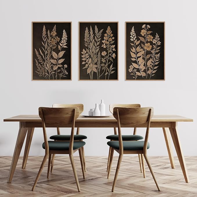 HLNIUC Vintage Botanical Fern Framed Canvas Wall Art Set,Black and Tan Plant Leaf Wall Decor,Netural Minimalist Herb Floral Art Print,Modern Farmhouse Wall Painting for Living Room,Bedroom - 16”x24”x3-Ruum Studio Home
