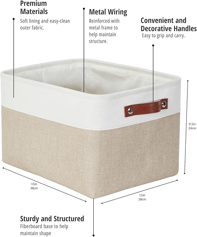 DECOMOMO Storage Bins Fabric Storage Baskets for Shelves, Linen Closet Organization Toys Nursery (Beige and White, Large - 4 Pack)-Ruum Studio Home