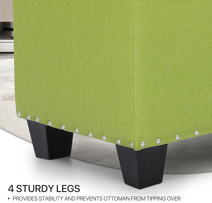 MoNiBloom 42 Inch Long Bench with Storage, Modern 40L Inner Space Green Linen Foot Stool for Bedroom, Upholstered Padded Rectangular Fabric Tufted Bench Footrest with Wood Legs with 660 Lbs Capacity-Ruum Studio Home