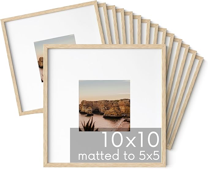 HAUS AND HUES 10x10 Square Picture Frames Set of 15 - Oak Wood Frames with Mat, Beige-Ruum Studio Home