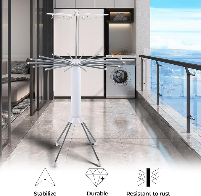 4-Legged Clothes Drying Rack Foldable,Octopus-Shaped Portable Laundry Drying Rack,Outdoor and Indoor Collapsible Drying Rack with 4 Pulleys,2 Tier-Ruum Studio Home