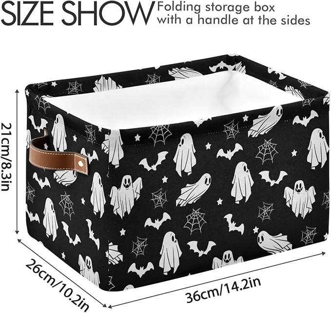 Collapsible Storage Basket Bin Happy Halloween Organizer Cube with Handle, Canvas, Black-Ruum Studio Home