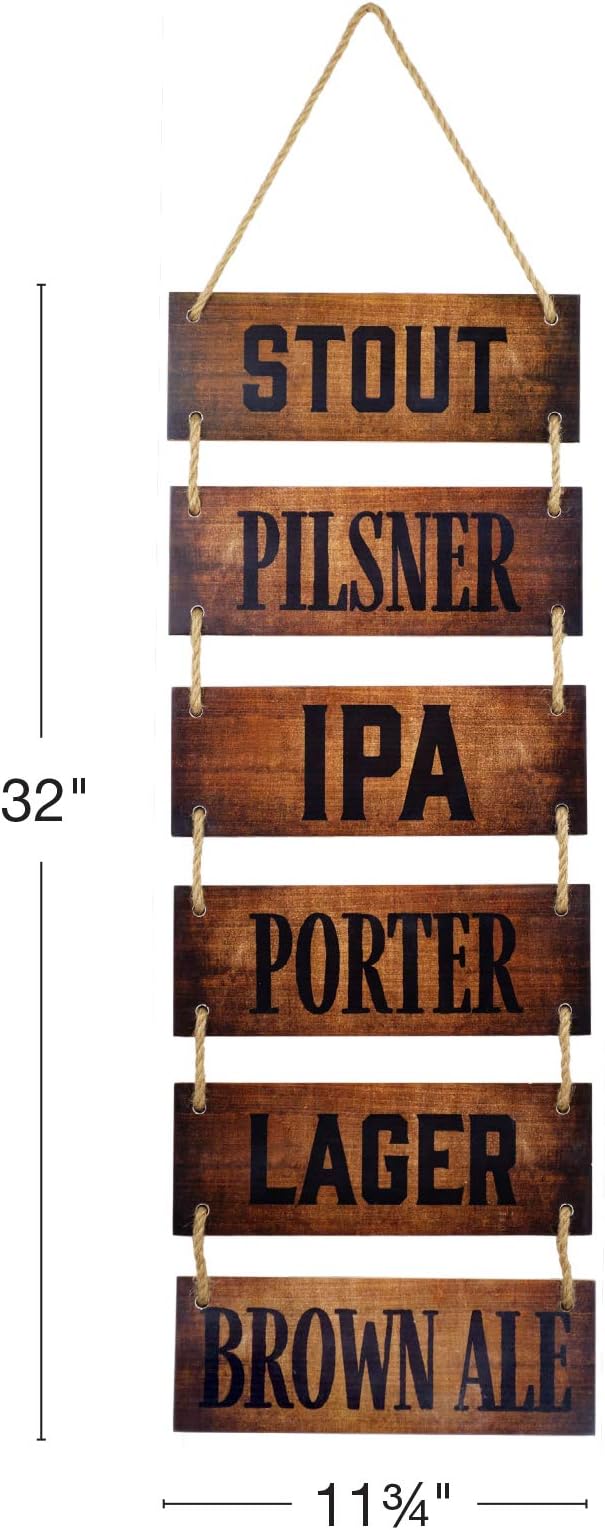 EXCELLO GLOBAL PRODUCTS Large Hanging Wall Sign: Rustic Wooden Decor (Stout, Pilsner, IPA, Porter, Lager, Brown Ale) Hanging Light Wood Wall Decoration (11.75" x 32")-Ruum Studio Home