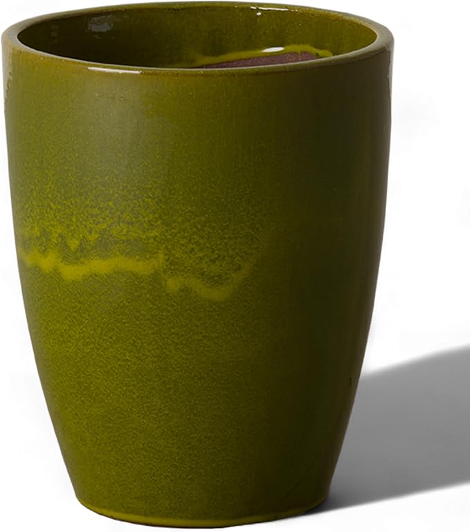 Emissary Home and Garden Bullet 11.5 in. Green Ceramic Round Planter (11.5 in. L x 11.5 in. W x 14 in. H) with Drainage Hole-Ruum Studio Home