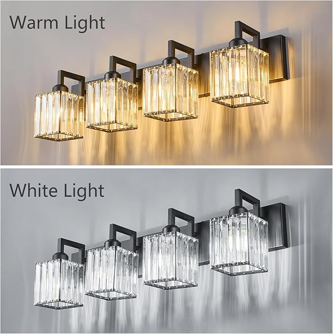 Modern Crystal Bathroom Vanity Light 4-Lights Black Modern Crystal Wall Lamp Bathroom Modern Crystal Vanity Lighting-Ruum Studio Home