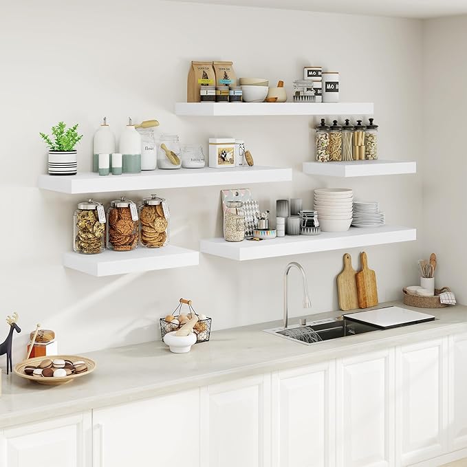 12" Deep White Floating Shelves,Over Toilet Long Wall Mounted Modern Farmhouse 36 inches,Wall Shelves with Invisible Brackets for Bedroom, Bathroom, Living Room, Kitchen, Set of 1-Ruum Studio Home