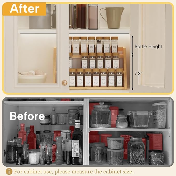 Bamboo Spice Rack Organizer -3-Tier Spice Rack for Countertop,Cabinet Spice Rack Organizer for 27 Spice Jars(4oz)，Step Shelf (yellow)-Ruum Studio Home