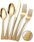 Hammered Gold Silverware Set for 8,Stainless Steel 40-Piece Modern Cutlery Set,Mirror Polished Heavy Duty Flatware Set Utensil Set,Knives Spoons and Forks Set,Dishwasher Safe-Ruum Studio Home