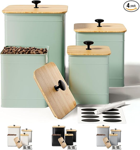 Kitchen Canisters for Countertop Set of 4 with Customizable Chalkboard Labels & Marker Pen - Big Iron Kitchen Canisters with Airtight Lids - Sage Green Canister Set - Flour and Sugar Containers-Ruum Studio Home