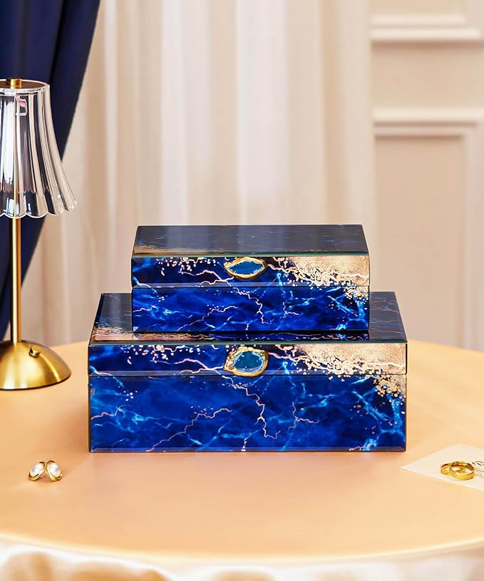 Homde Glass Decorative Storage Box: Set of 2 Boxes for Home Decor - Large Organizer with Lids for Decorations-Ruum Studio Home