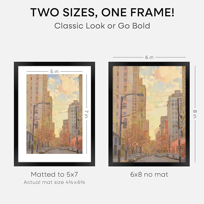 Homeforia 6x8 Picture Frame Black, High End Metal 6 x 8 Black Frames with Mat 5 x 7 for Art, 8x6 Desk Frame Matted to 5x7 inch Photo, 6 by 8 Wall or Tabletop Frames, Tempered Glass, Wall Kit, Set of 1-Ruum Studio Home
