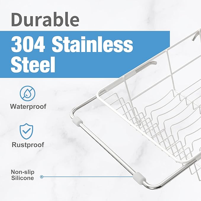 Dish Drying Rack in Sink, Small Dish Drainers for Inside Sink, Over The Sink Dish Racks, Stainless Steel Drying Rack with Utensil Holder, White-Ruum Studio Home