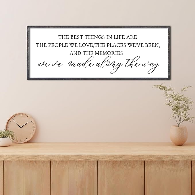 The Best Things in Life Wall Decor Sign 32 x 12 Inch Memories Inspirational Quotes Wood Framed Family Entryway Living Room Home Wall Art for Farmhouse Bedroom Room (Black)-Ruum Studio Home