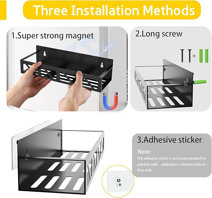 Magnetic Spice Rack Organizer for Fridge Seasoning Organizer for Kitchen storage with Screw or Adhesive Hanging,Magnetic Shelf with Hook for Refrigerator and Oven (Black, 5pack&12pcs)-Ruum Studio Home