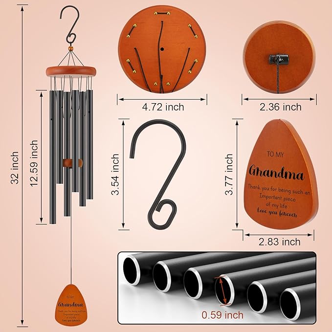 Birthday Gifts for Grandma, Grandmother Gift for Birthday, Mothers Day, Thanksgiving, Christmas, 32 Inch Wind Chimes Gift for Home Decor-Ruum Studio Home