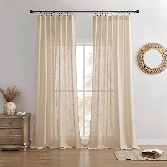 Joydeco Linen Curtains 96 Inch Length 2 Panel Sets,Light Filtering Curtains for Bedroom 52 Inch Wide Living Room Drapes with Back Tabs & Rod Pockets (W52 x L96 Inch, Ecru)-Ruum Studio Home