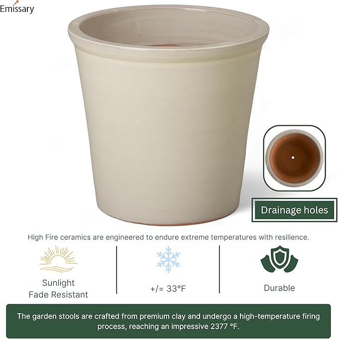 Emissary Round Stoneware Planter (Parent SKU 12012) (Cream, 13" D x 12" H)-Ruum Studio Home