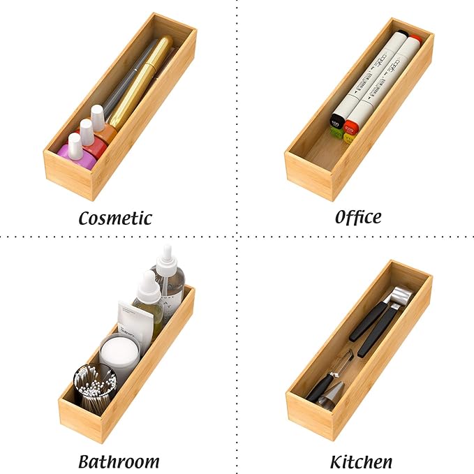 Bamboo Kitchen Drawer Organizer, Wooden Storage Box for Utensil Organizer Silverware Tray Cutlery Holder Flatware Containers - Multi-Use Deep Drawer Dividers Organizer for Bathroom, Jewelry, 12"3"2.5"-Ruum Studio Home
