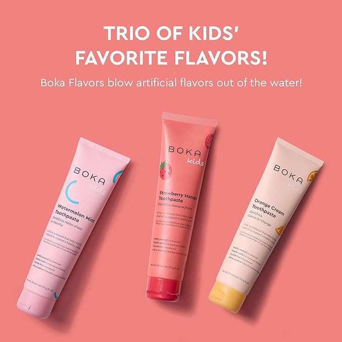 Boka Fluoride Free Toothpaste Nano Hydroxyapatite Toothpaste - Orange Cream, Watermelon Mint, Strawberry Mango Flavor, 4 oz 3Pk US Manufactured-Ruum Studio Home
