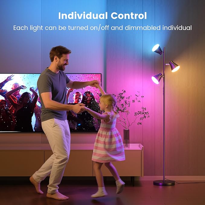 RGB Floor Lamp, 36W LED Dimmable Standing Lamp with 3 Swivel Lights, Color Changing Tall Lamp with Remote, Stepless Dimmable Modern Floor Lamps for Living Room, Bedroom, Gaming Room,Office-Ruum Studio Home