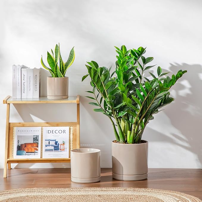vancasso Ceramic Planters, Plant Pots for Indoor Plants, 6.25+8.25+10.25 Inch Ceramic Pots for Plants, Flower Pots with Drainage Holes (Gray, 6.25+8.25+10.25 Inch)-Ruum Studio Home