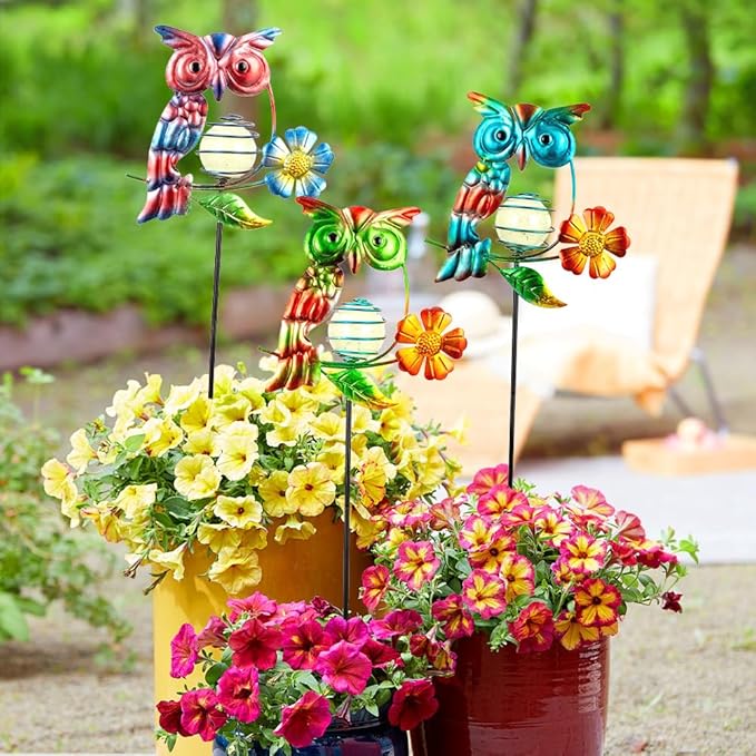 Set of 3 Owl Decorative Garden Stakes,Glow in The Dark Metal Yard Art,Waterproof Stakes Decorative for Outside,Metal Garden Decor for Mom,Women,Yard Lover-Ruum Studio Home