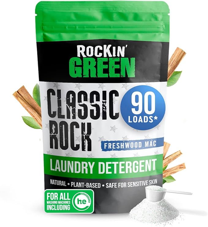 Rockin' Green Classic Rock Laundry Detergent (90 Loads), Plant based, All Natural Laundry Detergent Powder, Vegan and Biodegradable Odor Fighter, Safe for Sensitive Skin, 45 oz (Freshwood Mac)-Ruum Studio Home