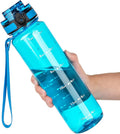 OLDLEY 32 oz Water Bottle, Motivational Water Bottle with Time Marker, Sports Water Bottle With Strap, Leakproof & BPA Free Large Water Bottles for School,Gym,Outdoor, Tritan, Transparent-Blue-Ruum Studio Home