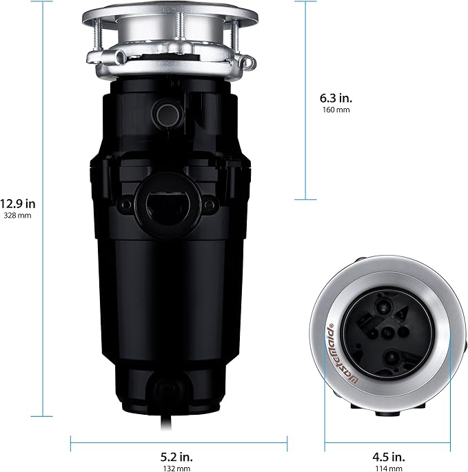 Waste Maid 10-US-WM-058-3B Garbage Disposal Anti-Jam Stainless Steel Food Waste Grinding System, 1/2 HP Economy, Black-Ruum Studio Home
