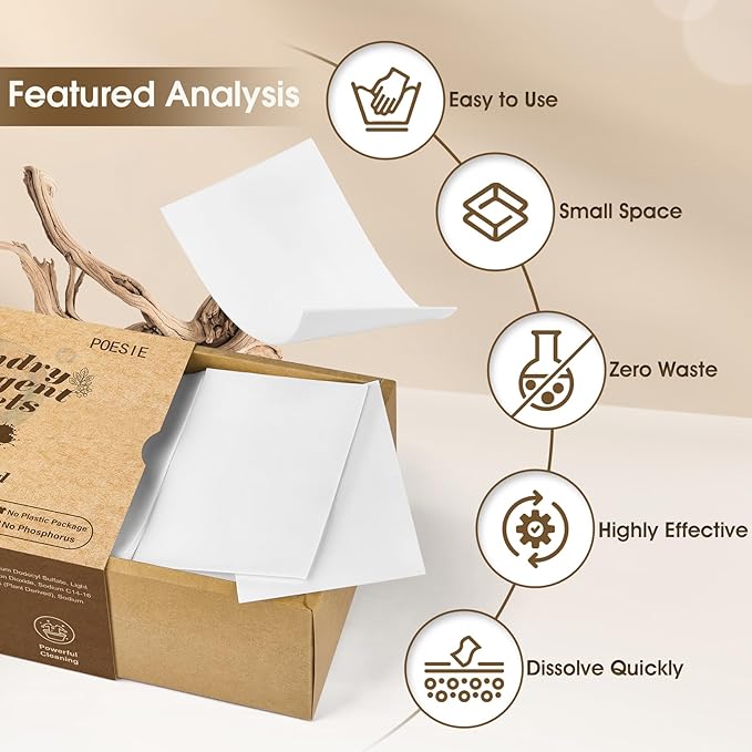 Poesie Laundry Detergent Sheet Sandalwood Scent 160 Sheets Non Plastic Washing Sheets Detergent Travel Laundry Kit No waste Portable Soap Sheet for Machine Wash & Hand Wash-Ruum Studio Home