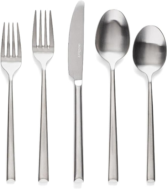 over&back 20pc Modern Flatware Cutlery Set - Comes with 4 Dinner Forks, 4 Salad Forks, 4 Dinner Knives, 4 Dinner Spoons, and 4 Teaspoons - 18/8 Stainless Steel - Dishwasher-Safe - Brushed Stainless-Ruum Studio Home