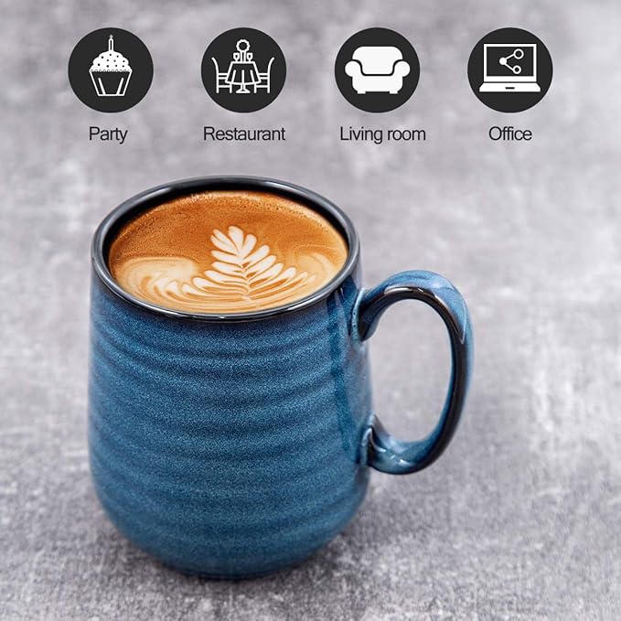 Hasense Coffee Mugs Set of 4, 15 Ounce Porcelain Mug Set with Handle for Morning Coffee Tea and Cocoa, Ceramic Coffee Cups with Beautiful Glaze for Men, Women, Navy-Ruum Studio Home