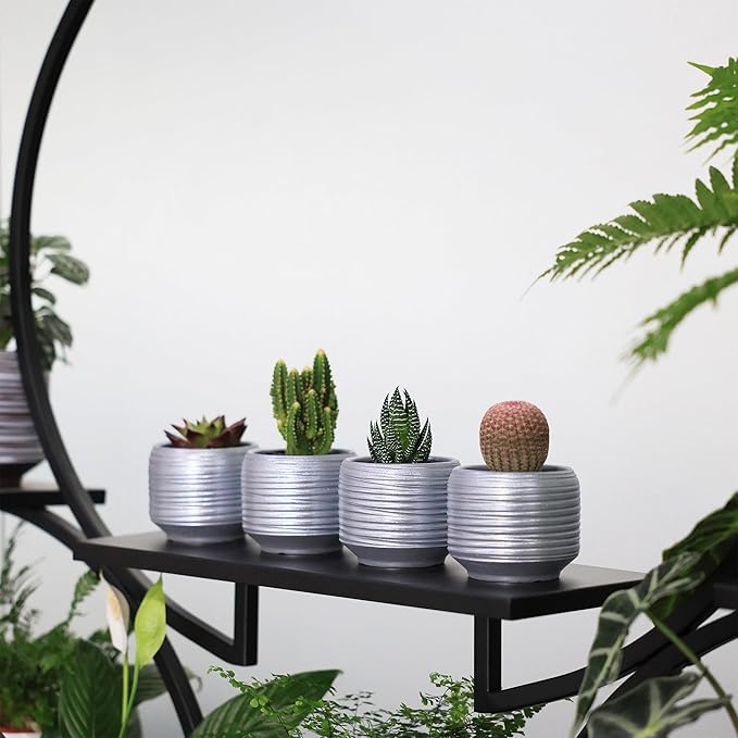 Mini Succulent Planter Set – 3.7 Inch Ceramic Pots with Drainage for Indoor Plants, Small Decorative Flower Pots for Cactus and House Plants, Set of 4-Ruum Studio Home