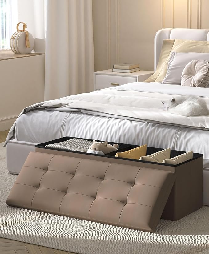 Storage Ottoman Bench, Folding Ottoman Foot Rest, End of Bed Bench,Storage Chest, for Living Room, Bedroom, Hallway, Entryway, Holds up to 700 lb (BROWN1, 43")-Ruum Studio Home