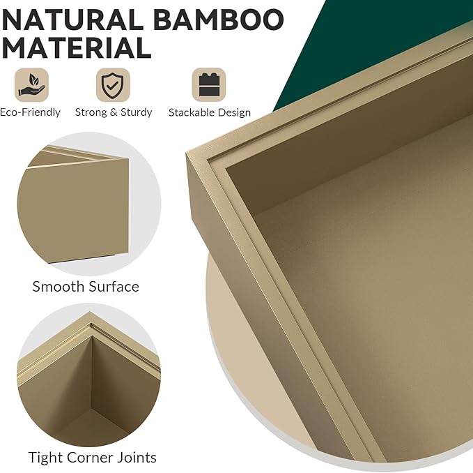 Bamboo Drawer Organizer - Extra Large Silverware & Utensil Organizer, 2 Pcs Toilet Toppers, Wooden Toilet Paper Basket (Gold, 17 X 6 X 2 Inch)-Ruum Studio Home
