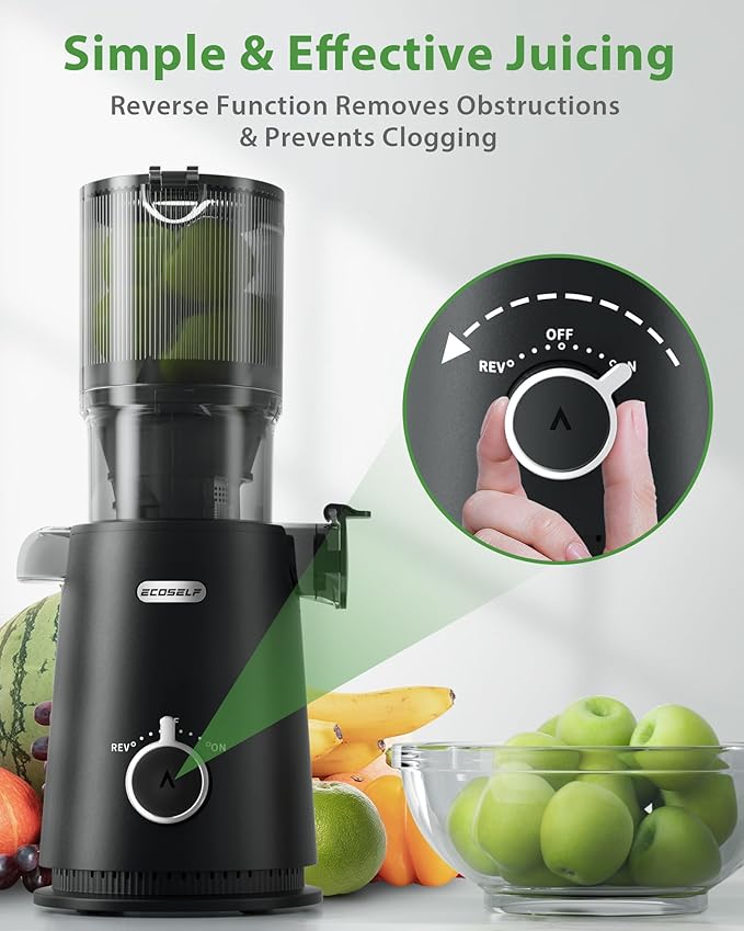 Juicer Machines, ECOSELF 4.35" Large Feed Chute for Family Needs, Professional Hands Free Cold Press Juicer For Whole Fruits & Vegetables, Self Feeding for Juice Extractor Machine, Easy to Clean-Ruum Studio Home