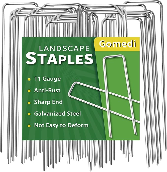 Landscape Staples Galvanized 10 Inch 60 Pcs, Metal Garden Stakes 1.6 Inch, Garden Staples for Weed Barrier Lawn 11 Gauge-Ruum Studio Home