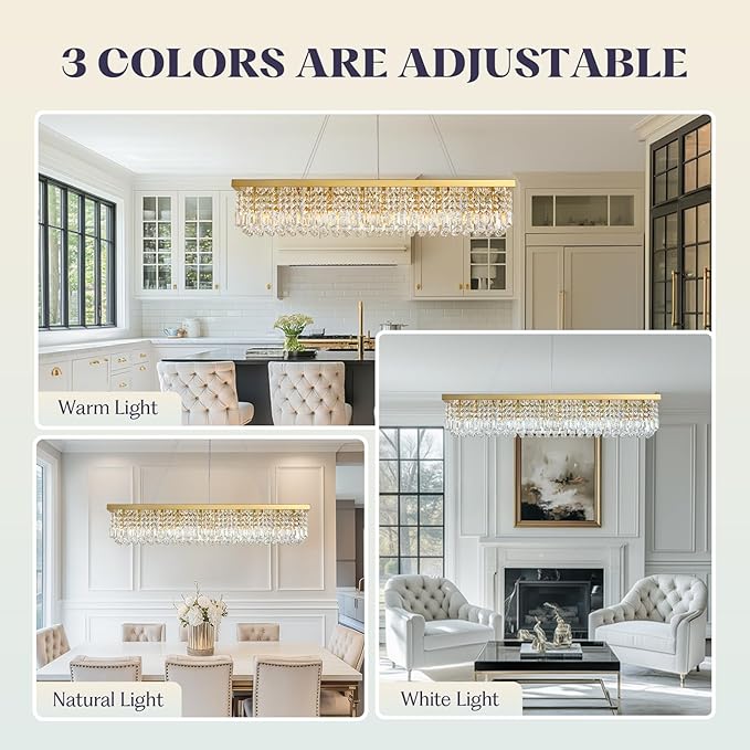 10 Lights Modern Crystal Chandelier, Gold K9 Rectangle Rectangular Chandeliers,Luxury Flush Mount Pendant Ceiling Light for Dining Room Kitchen Island L47''xW10''xH10''-Ruum Studio Home
