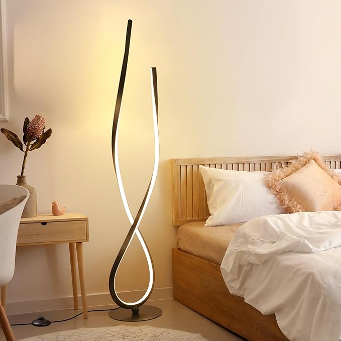 NUÜR Spiral Floor Lamp, 59" Tall Black LED Modern Standing Floor Lamp with Remote Control, Arched Bright Floor Lamps for Living Room Bedroom Office Home (Spiral Floor Lamp)-Ruum Studio Home