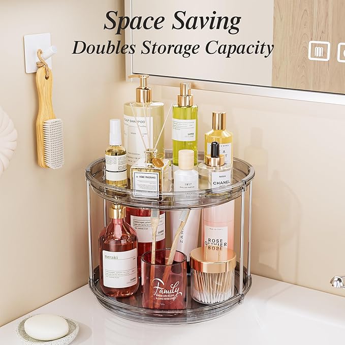 LAMU 2 Tier Lazy Susan Turntable Organizer 10.6'' Rotating Spice Rack Organization for Cabinet, Kitchen, Pantry, Countertop, Bathroom, Vanity, Medicine Cabinet Organizer, Grey-Ruum Studio Home
