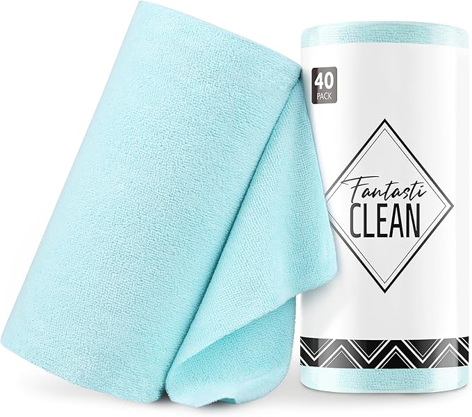 Fantasticlean Microfiber Cleaning Cloth Roll -40 Pack, Tear Away Microfiber Towels, 12" x 12", Reusable, Washable, Scratch Free, Ultra Absorbent Dish Rags for Car, Home, Garage or Shop (Blue)-Ruum Studio Home