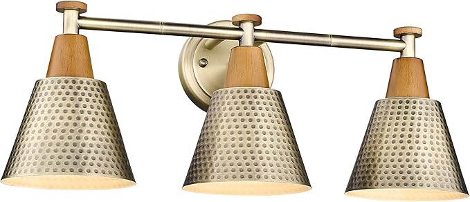FEMILA Antique Brass Bathroom Vanity Light, 3-Lights Industrial Modern Wall Sconce Bathroom Lighting, Hammered Metal Shade Finish, 4FG59B-3W BG-Ruum Studio Home